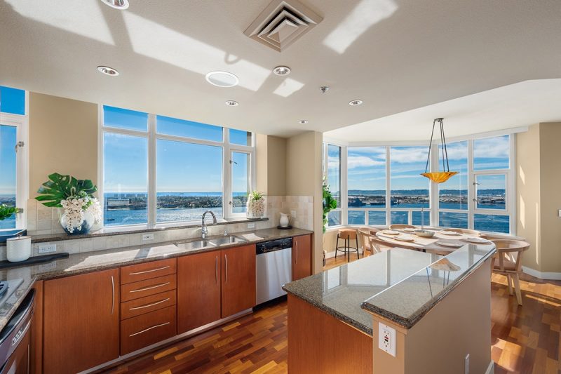 Beautiful views of San Diego Bay from the kitchen and dining area windows.