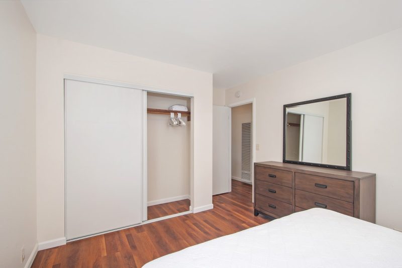 View of the ample storage space available in the guest bedroom.