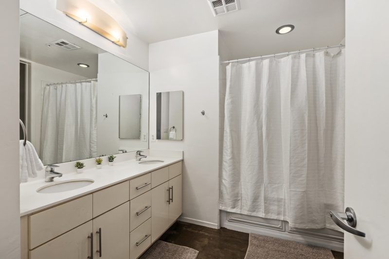 Master bathroom with dual sink vanity.
