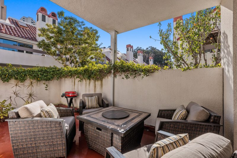 Spacious patio with comfortable lounge furniture.
