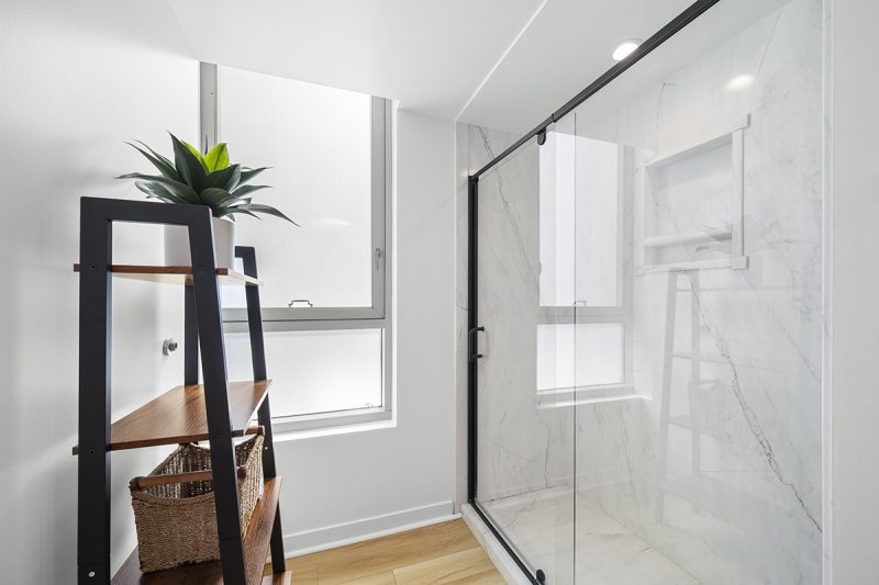 View of the guest bathroom walk-in shower.