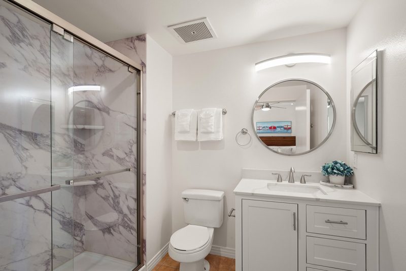 Guest bathroom with a spacious shower.