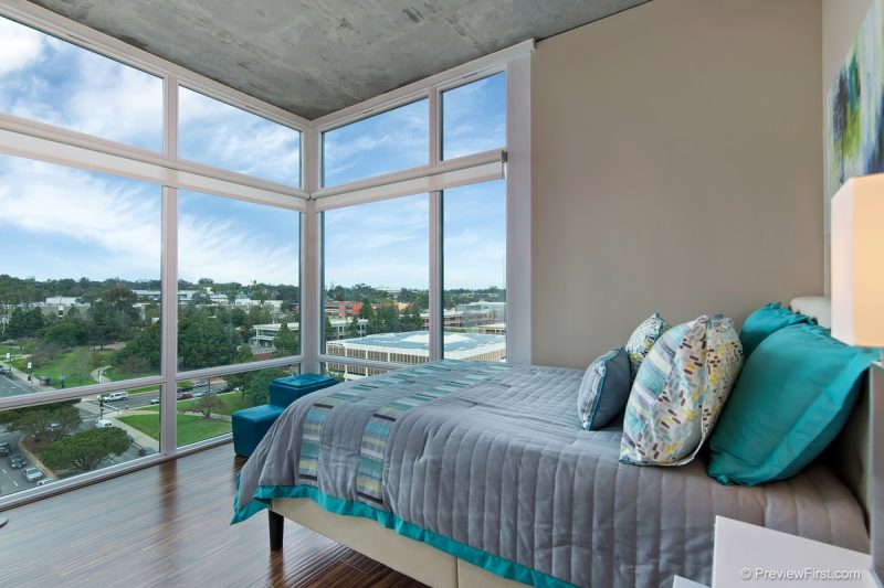 Guest bedroom with a lovely view of the cityscape and Balboa Park.