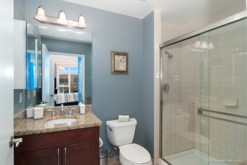 The master bathroom has a walk-in shower.