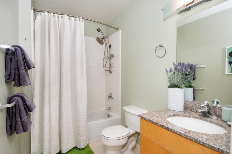 Guest bathroom with shower-bathtub combo.