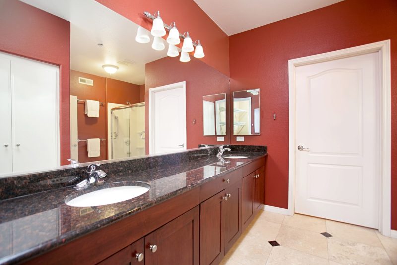 Master bathroom with a dual sink vanity.