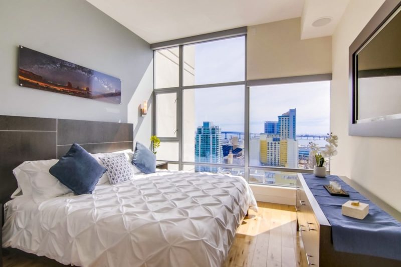 Master bedroom with lovely city views.