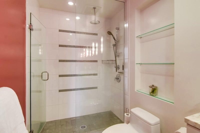 Large walk-in shower in the master bahtroom.